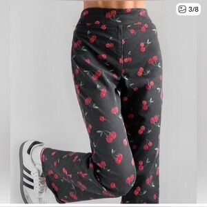 Free People  We The People Black Cherry Print Cropped Slim Flare Pants
